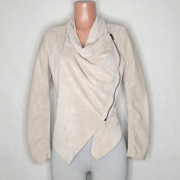 Blank NYC Jackets & Blazers - Blank NYC Faux Suede/Leather Moto Jacket XS or SM Beige Taupe Asymmetrical Zip